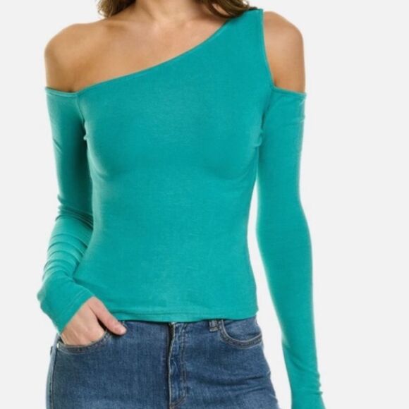WEWOREWHAT COLD SHOULDER TOP RIB RAYON TEAL GREEN SIZE MEDIUM NWT - Picture 1 of 4